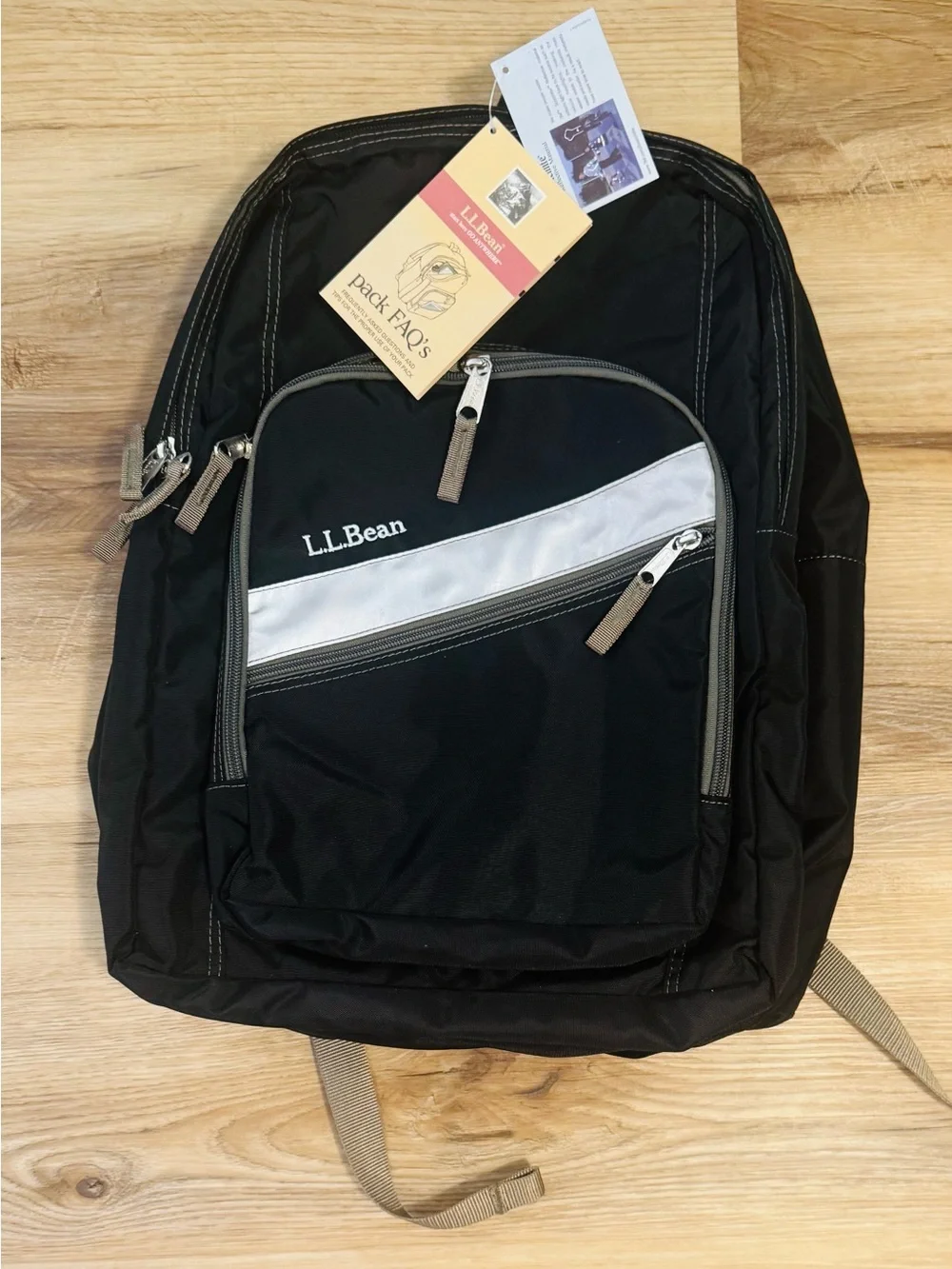 L.L. Bean Black Gray Backpack Bookbag School Travel Laptop Bag - NWT